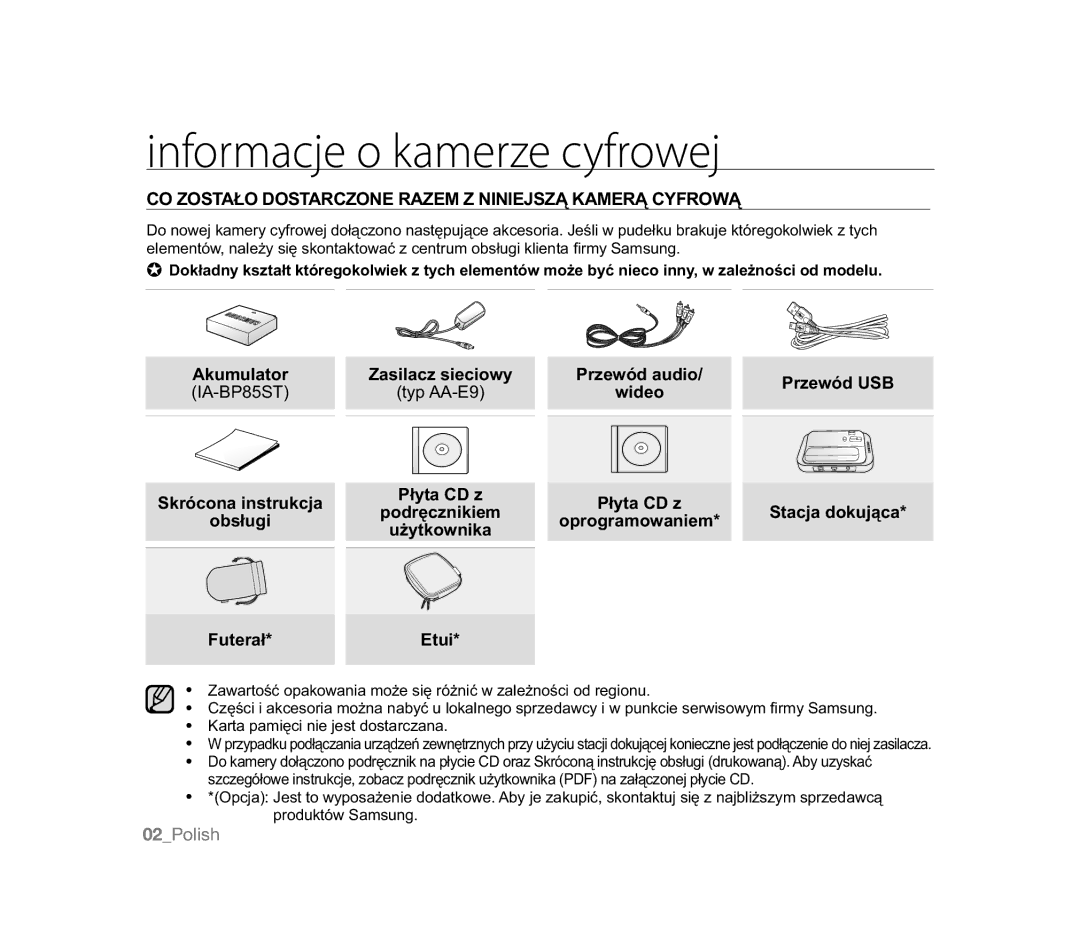 Samsung VP-MX20CH/EDC Informacje o kamerze cyfrowej, =267$à2267$5&=215$=0=1,1,-6=Ą.$05Ą&52Ą, Zasilacz sieciowy 