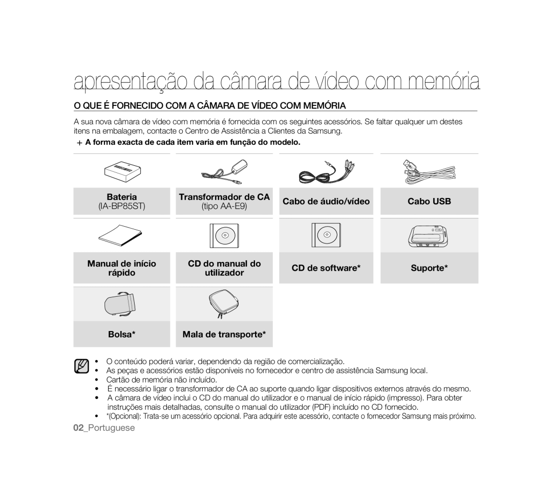 Samsung VP-MX20/COL, VP-MX20R/EDC, VP-MX20/EDC, VP-MX20C/EDC QUE É Fornecido COM a Câmara DE Vídeo COM Memória, Tipo AA-E9 