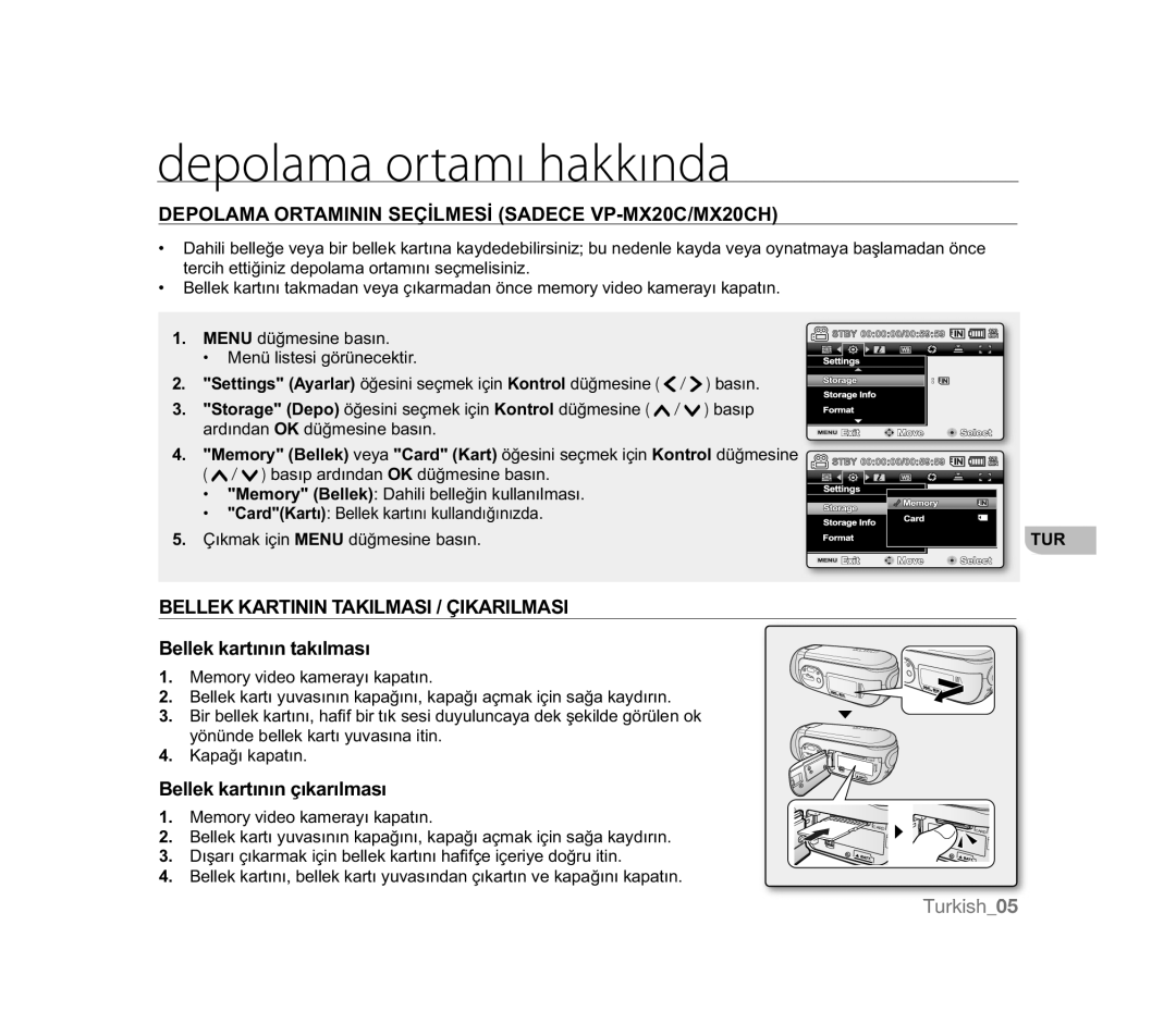 Samsung VP-MX20L/EDC Depolama ortamı hakkında, 32/$0$257$0,1,16dø/06øSADECE VP-MX20C/MX20CH, HoohnNduwõqõqWdnõopdvõ 