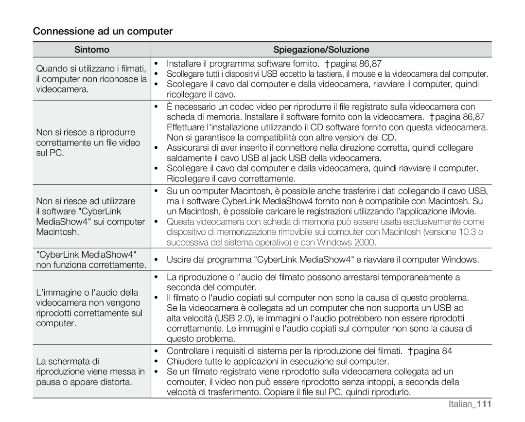 Samsung VP-MX20H/EDC, VP-MX20R/EDC, VP-MX20/EDC, VP-MX20C/EDC, VP-MX20CH/EDC, VP-MX20L/EDC manual Connessione ad un computer 