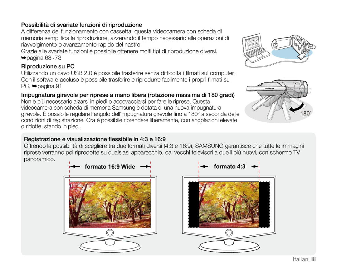 Samsung VP-MX20CH/EDC, VP-MX20R/EDC, VP-MX20/EDC, VP-MX20C/EDC, VP-MX20L/EDC, VP-MX20H/EDC manual Formato 169 Wide, Italianiii 