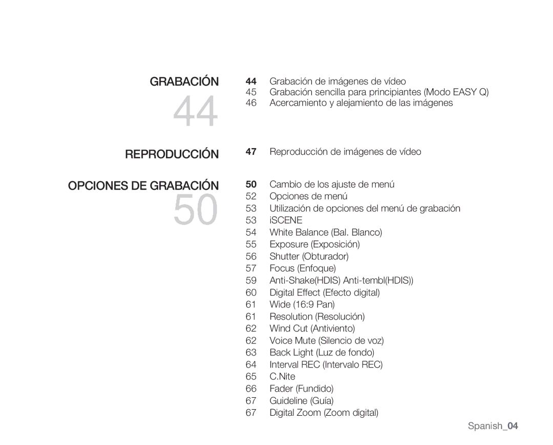 Samsung VP-MX20CH/EDC, VP-MX20R/EDC, VP-MX20/EDC, VP-MX20C/EDC, VP-MX20L/EDC, VP-MX20H/EDC manual Grabación, Reproducción 