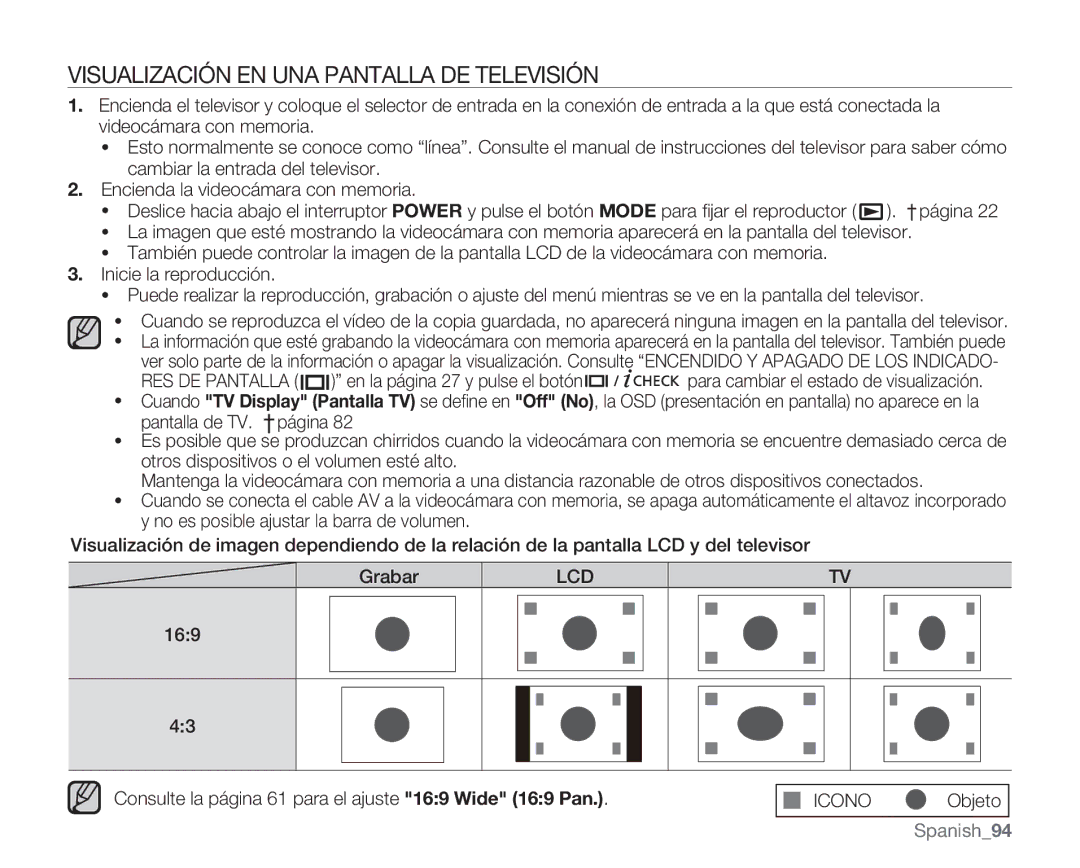 Samsung VP-MX20C/EDC, VP-MX20R/EDC, VP-MX20/EDC, VP-MX20CH/EDC, VP-MX20L/EDC Visualización EN UNA Pantalla DE Televisión, Lcd 