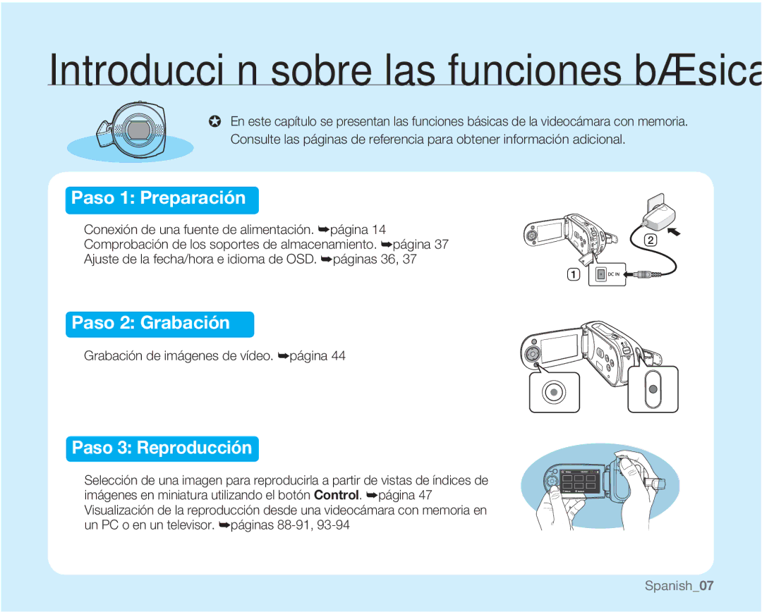 Samsung VP-MX20R/CAN, VP-MX20R/EDC manual Introducción sobre las funciones básicas, Grabación de imágenes de vídeo. ²página 