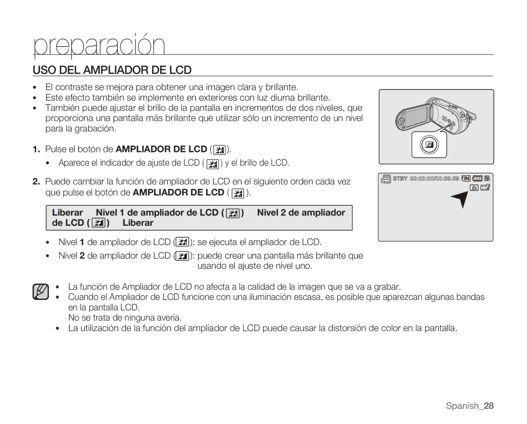 Samsung VP-MX20R/CAN, VP-MX20R/EDC, VP-MX20/EDC, VP-MX20C/EDC, VP-MX20CH/EDC, VP-MX20L/EDC manual USO DEL Ampliador DE LCD 