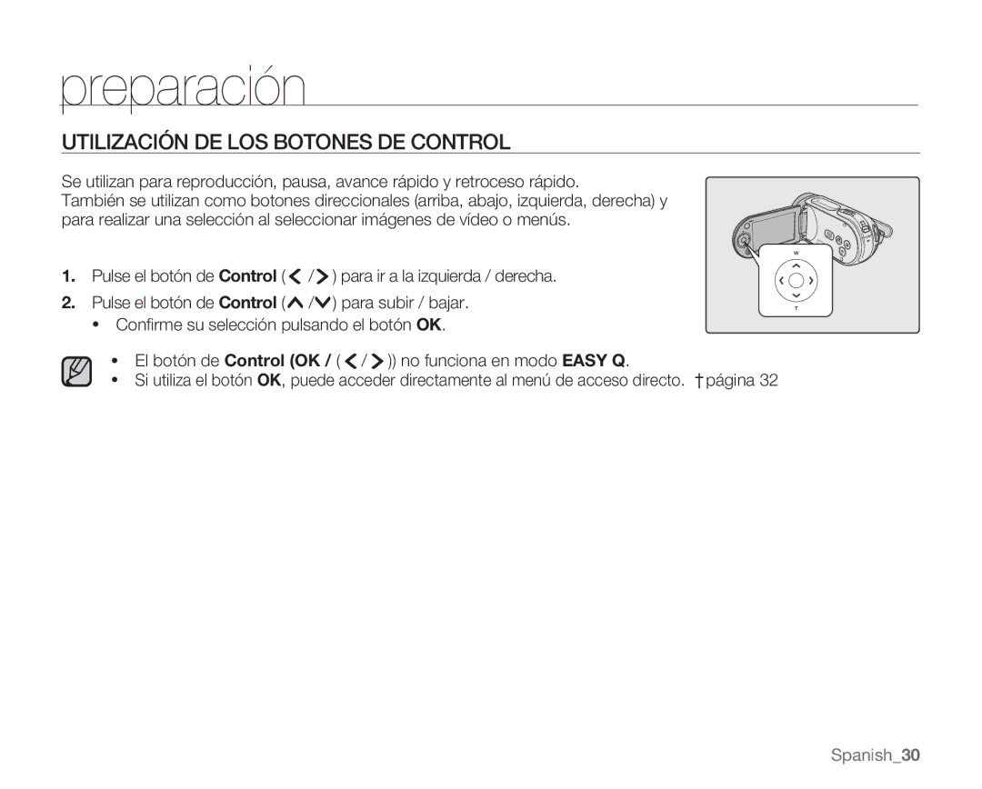 Samsung VP-MX20/EDC, VP-MX20R/EDC, VP-MX20C/EDC, VP-MX20CH/EDC, VP-MX20L/EDC manual Utilización DE LOS Botones DE Control 