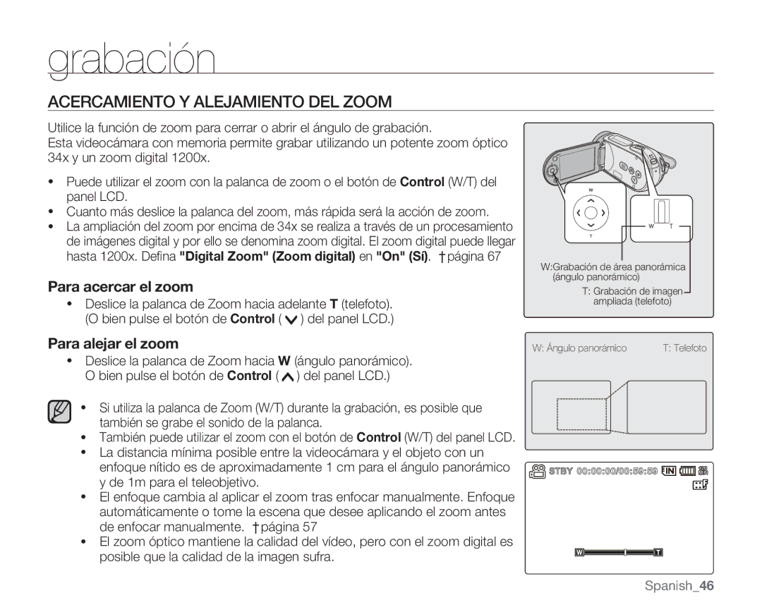 Samsung VP-MX20CH/EDC, VP-MX20R/EDC, VP-MX20/EDC, VP-MX20C/EDC Acercamiento Y Alejamiento DEL Zoom, Para acercar el zoom 