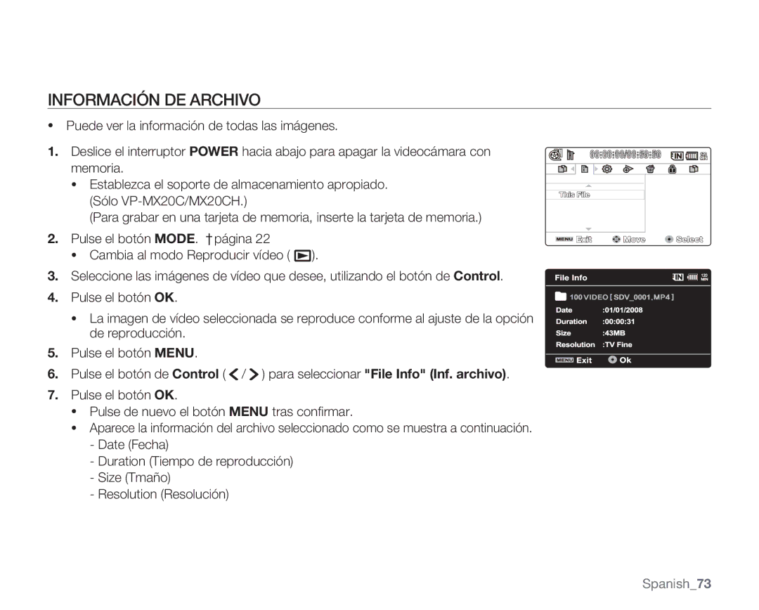 Samsung VP-MX20C/EDC, VP-MX20R/EDC, VP-MX20/EDC, VP-MX20CH/EDC, VP-MX20L/EDC, VP-MX20H/EDC, VP-MX20R/CAN Información DE Archivo 