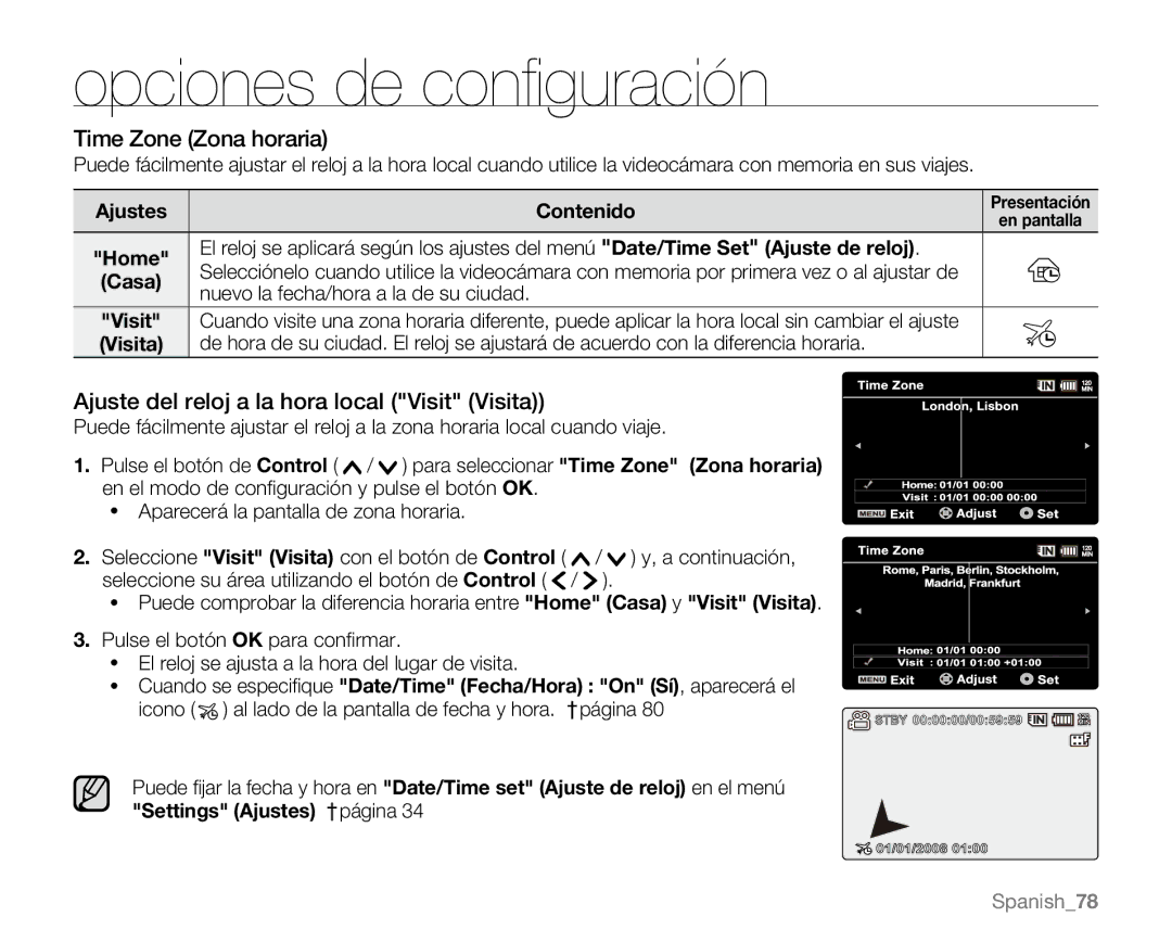 Samsung VP-MX20R/EDC, VP-MX20/EDC, VP-MX20C/EDC, VP-MX20CH/EDC, VP-MX20L/EDC, VP-MX20H/EDC manual Opciones de conﬁguración 