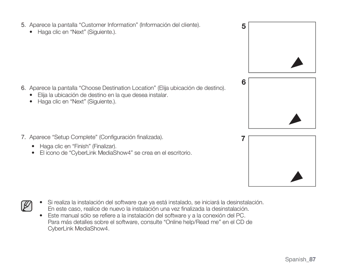 Samsung VP-MX20C/EDC, VP-MX20R/EDC, VP-MX20/EDC, VP-MX20CH/EDC, VP-MX20L/EDC Aparece Setup Complete Conﬁguración ﬁnalizada 