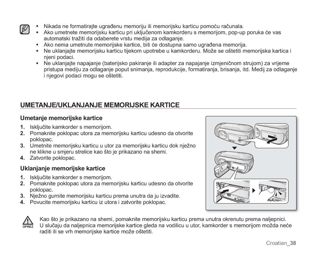 Samsung VP-MX20C/EDC manual 807$1-8./$1-$1-0025,-6..$57,&, 8PHWDQMHPHPRULMVNHNDUWLFH, 8NODQMDQMHPHPRULMVNHNDUWLFH 