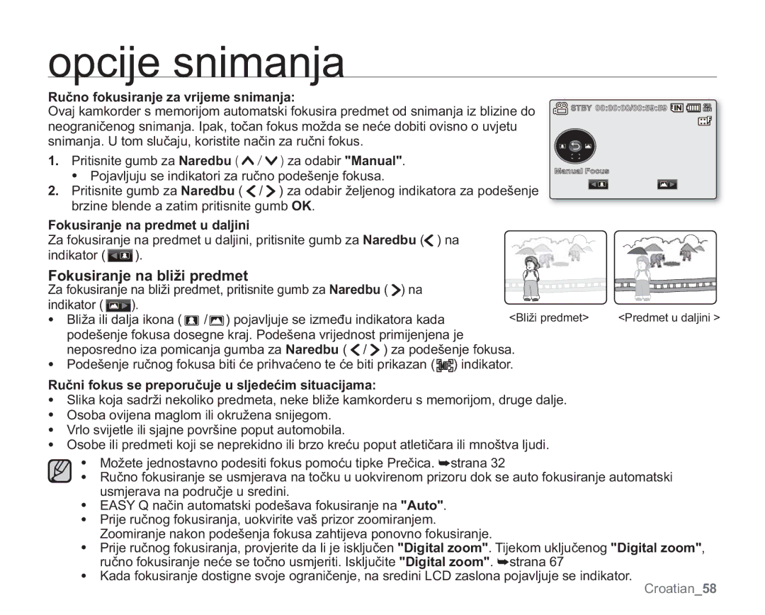 Samsung VP-MX20L/EDC, VP-MX20R/EDC, VP-MX20/EDC manual RNXVLUDQMHQDEOLåLSUHGPHW, 5XþQRIRNXVLUDQMHDYULMHPHVQLPDQMD 