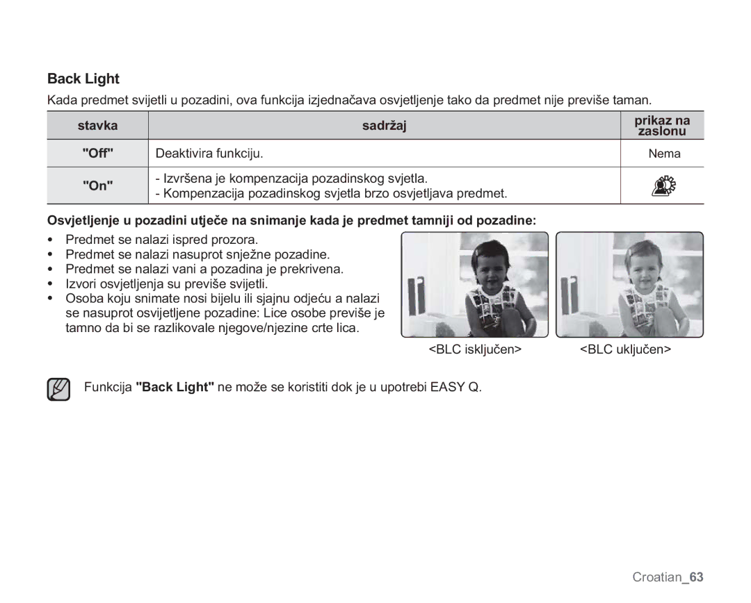 Samsung VP-MX20CH/EDC manual Back Light, ,YUãHQDMHNRPSHQDFLMDSRDGLQVNRJVYMHWOD, 3UHGPHWVHQDODLLVSUHGSURRUD 