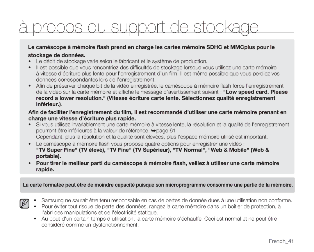 Samsung VP-MX20C/EDC, VP-MX20R/EDC, VP-MX20/EDC manual French41 