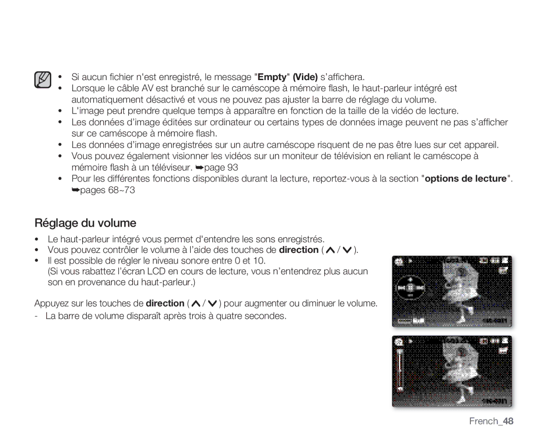 Samsung VP-MX20R/EDC, VP-MX20/EDC, VP-MX20C/EDC manual Réglage du volume, French48 