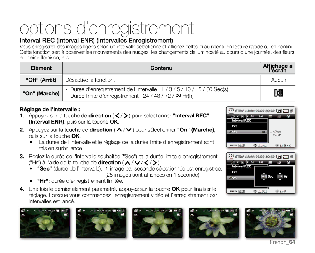 Samsung VP-MX20/EDC, VP-MX20R/EDC, VP-MX20C/EDC manual Options d’enregistrement 