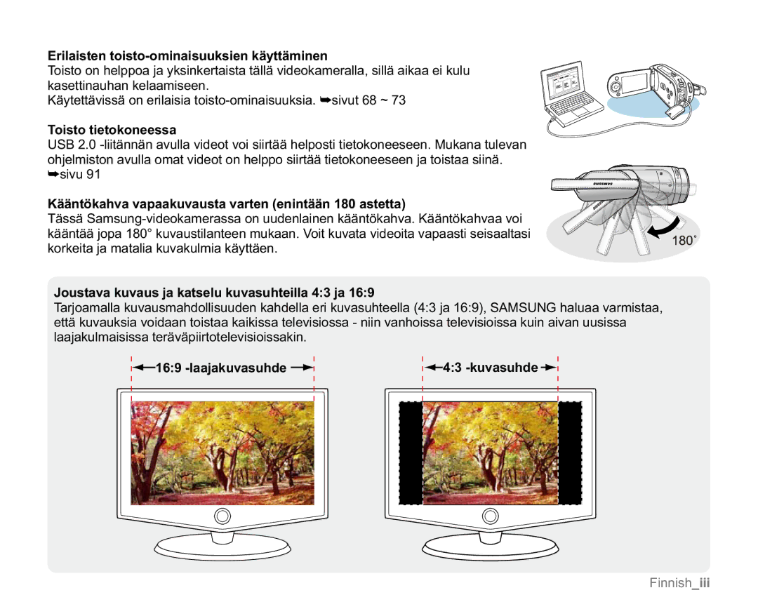 Samsung VP-MX20H/EDC Erilaisten toisto-ominaisuuksien käyttäminen, Toisto tietokoneessa, Laajakuvasuhde 43 -kuvasuhde 