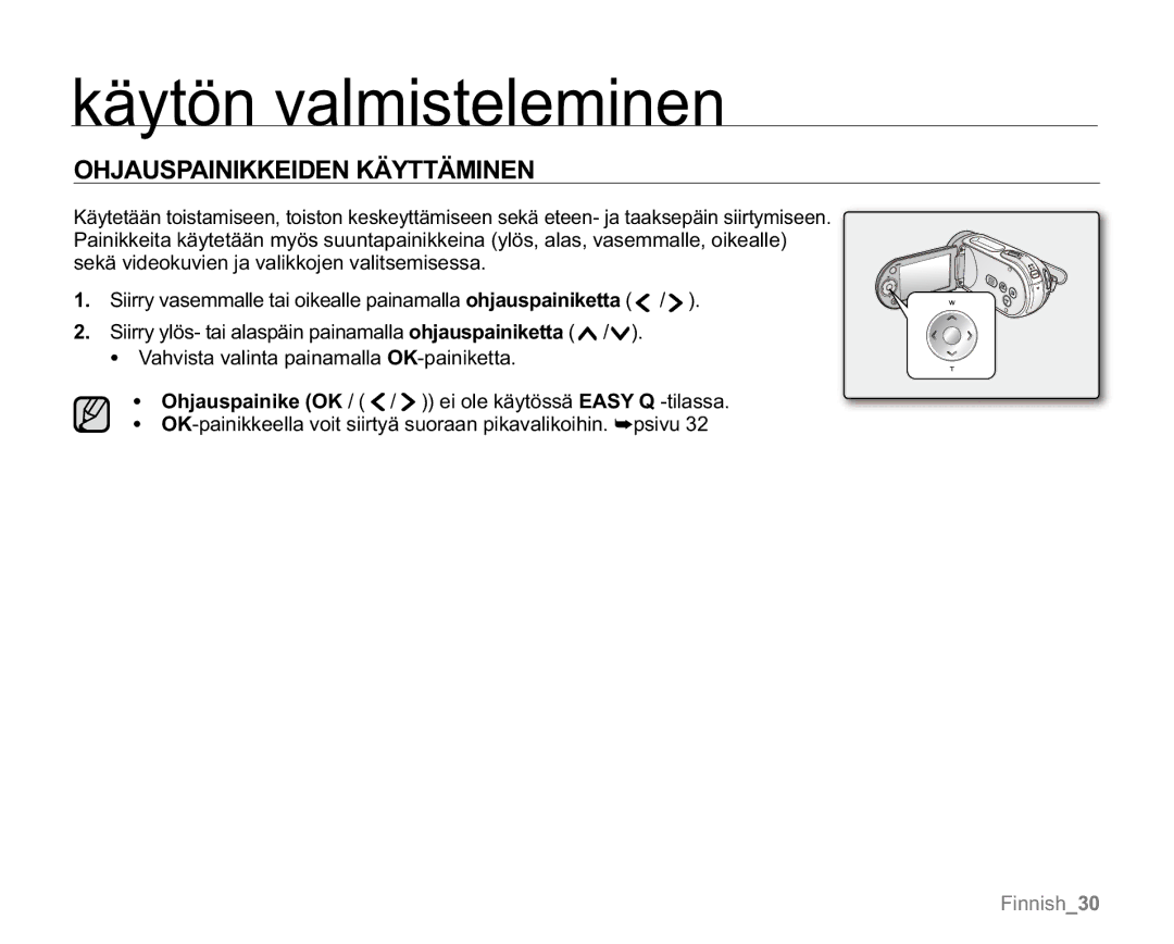 Samsung VP-MX20/EDC, VP-MX20R/EDC, VP-MX20L/EDC, VP-MX20H/EDC, VP-MX20/XEU manual Ohjauspainikkeiden Käyttäminen 