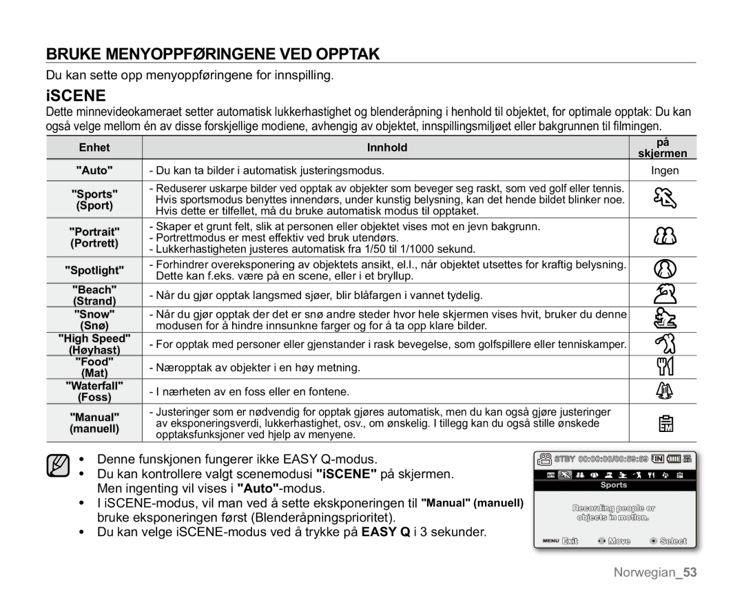 Samsung VP-MX20/XEU, VP-MX20R/EDC manual 58.01233‘5,1*192337$, L6&1, Du kan sette opp menyoppføringene for innspilling 