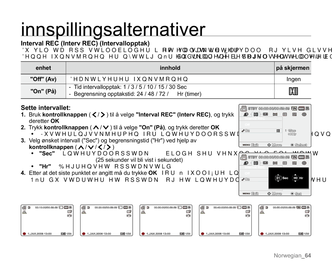 Samsung VP-MX20R/EDC, VP-MX20/EDC manual Interval REC Interv REC Intervallopptak, Sette intervallet, HdnwlyhuhuIxqnvmrqhq 