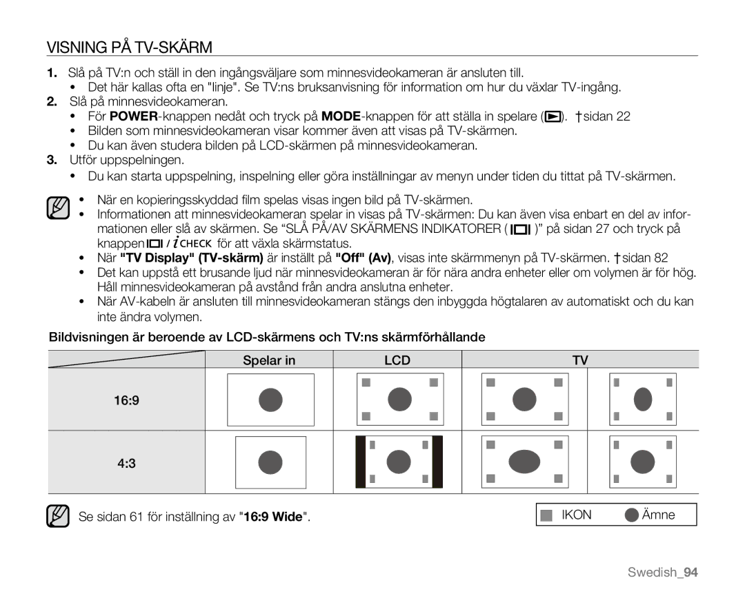 Samsung VP-MX20R/EDC, VP-MX20/EDC, VP-MX20L/EDC, VP-MX20H/EDC, VP-MX20/XEU manual Visning PÅ TV-SKÄRM 