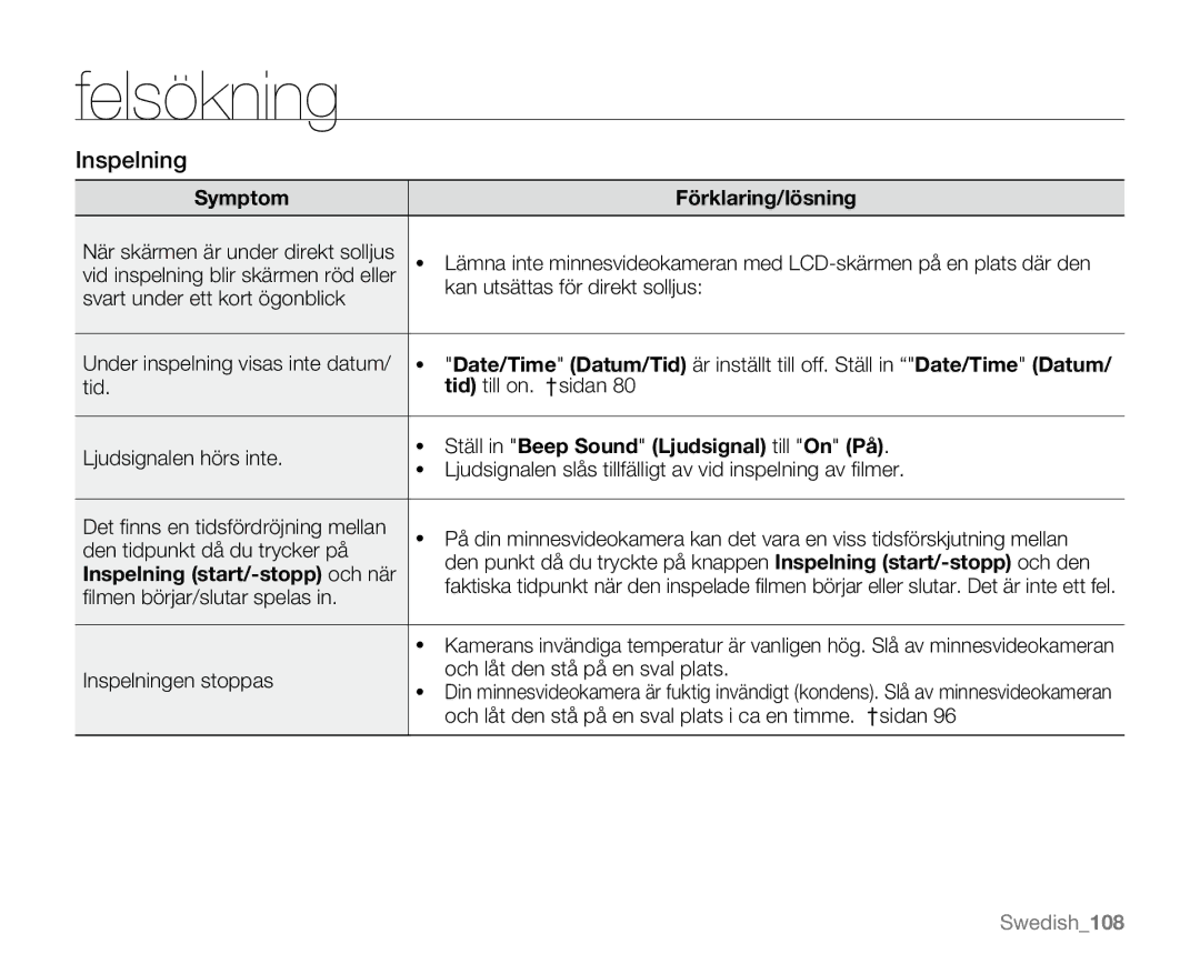 Samsung VP-MX20/XEU, VP-MX20R/EDC, VP-MX20/EDC, VP-MX20L/EDC, VP-MX20H/EDC manual Ställ in Beep Sound Ljudsignal till On På 