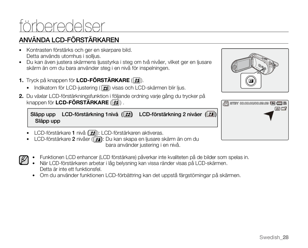 Samsung VP-MX20/XEU, VP-MX20R/EDC, VP-MX20/EDC, VP-MX20L/EDC, VP-MX20H/EDC manual Använda LCD-FÖRSTÄRKAREN 