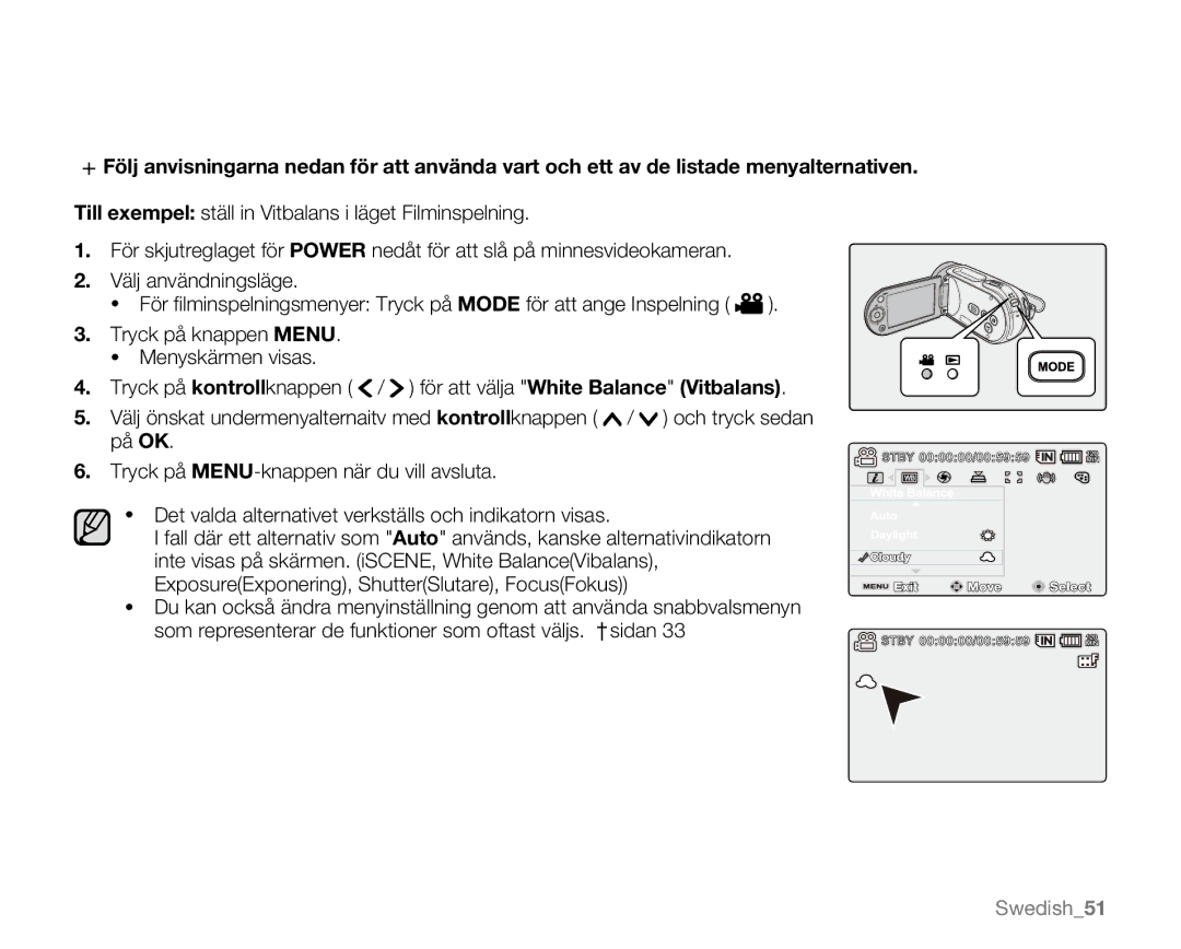 Samsung VP-MX20L/EDC, VP-MX20R/EDC, VP-MX20/EDC, VP-MX20H/EDC, VP-MX20/XEU manual Swedish51 