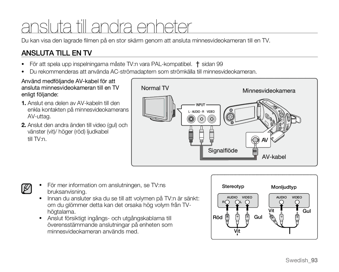 Samsung VP-MX20/XEU, VP-MX20R/EDC, VP-MX20/EDC, VP-MX20L/EDC, VP-MX20H/EDC Ansluta till andra enheter, Ansluta Till EN TV 