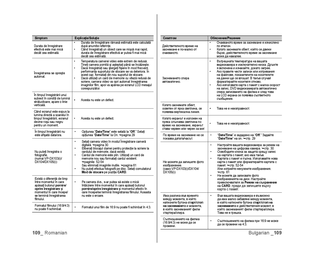 Samsung VP-DX100/EDC, VP-MX25E/EDC manual Mod de stocare pe poziţia Card, Oprire înregistrare şi, На заснемането и момента 