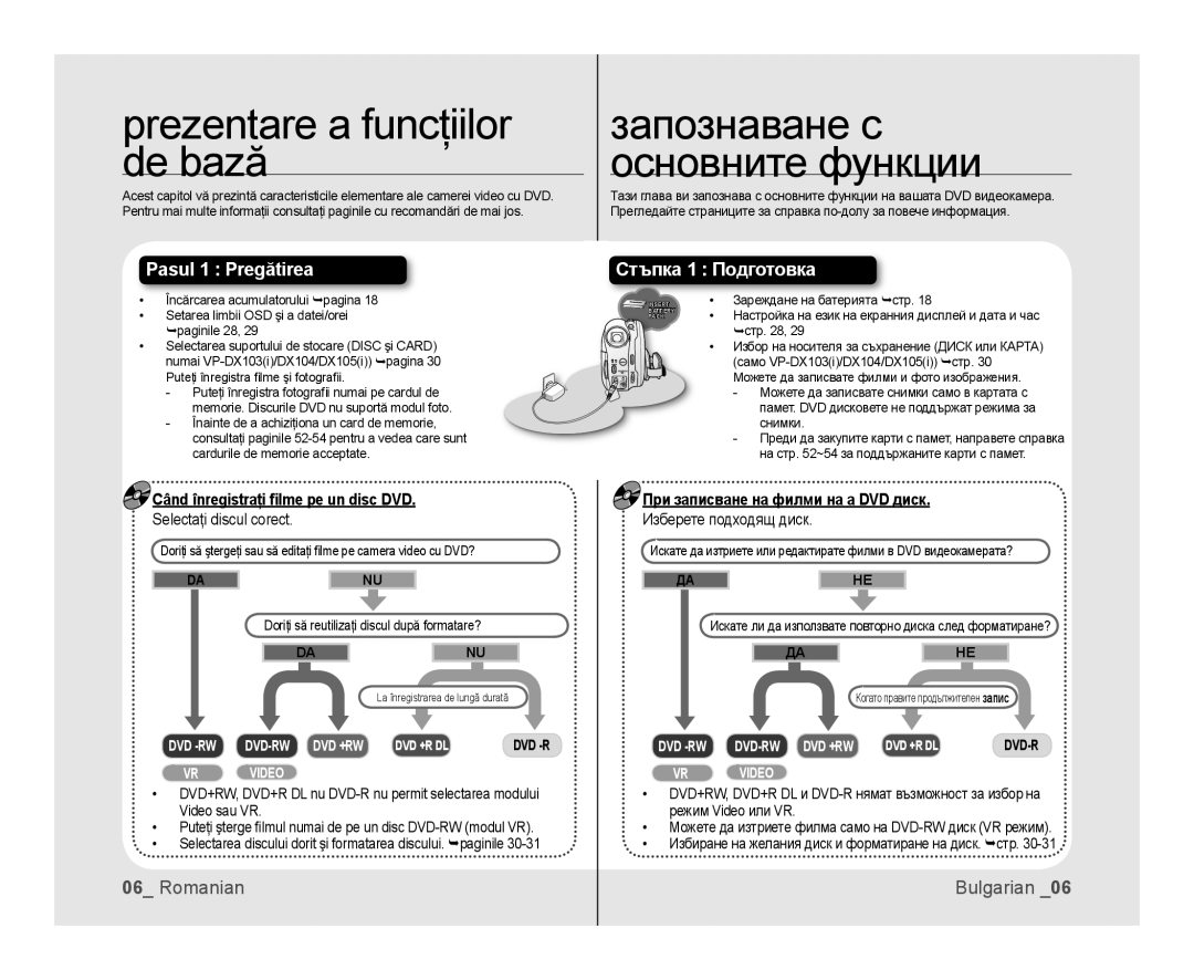 Samsung VP-MX25E/EDC Când înregistraţi ﬁlme pe un disc DVD, Selectaţi discul corect, При записване на филми на a DVD диск 