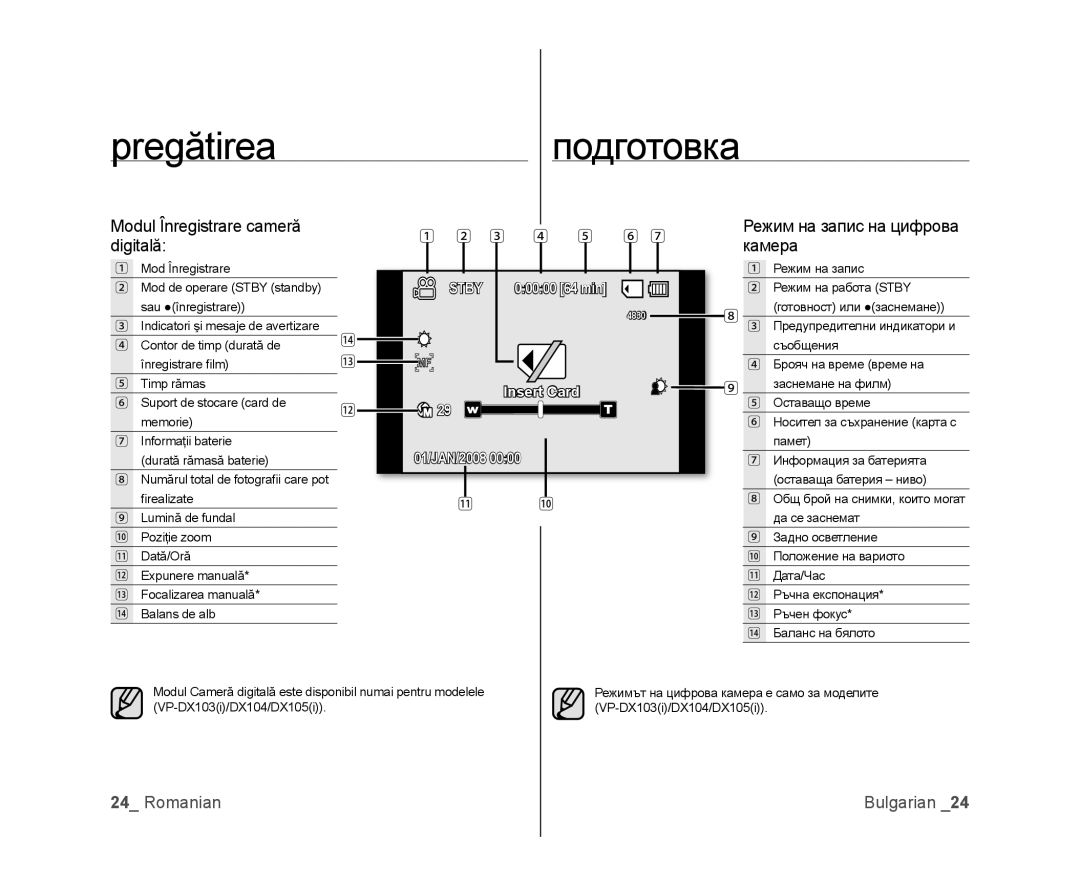 Samsung VP-MX25E/EDC, VP-DX100/EDC manual Modul Înregistrare cameră digitală, Режим на запис на цифрова камера, 3 4 5 6 