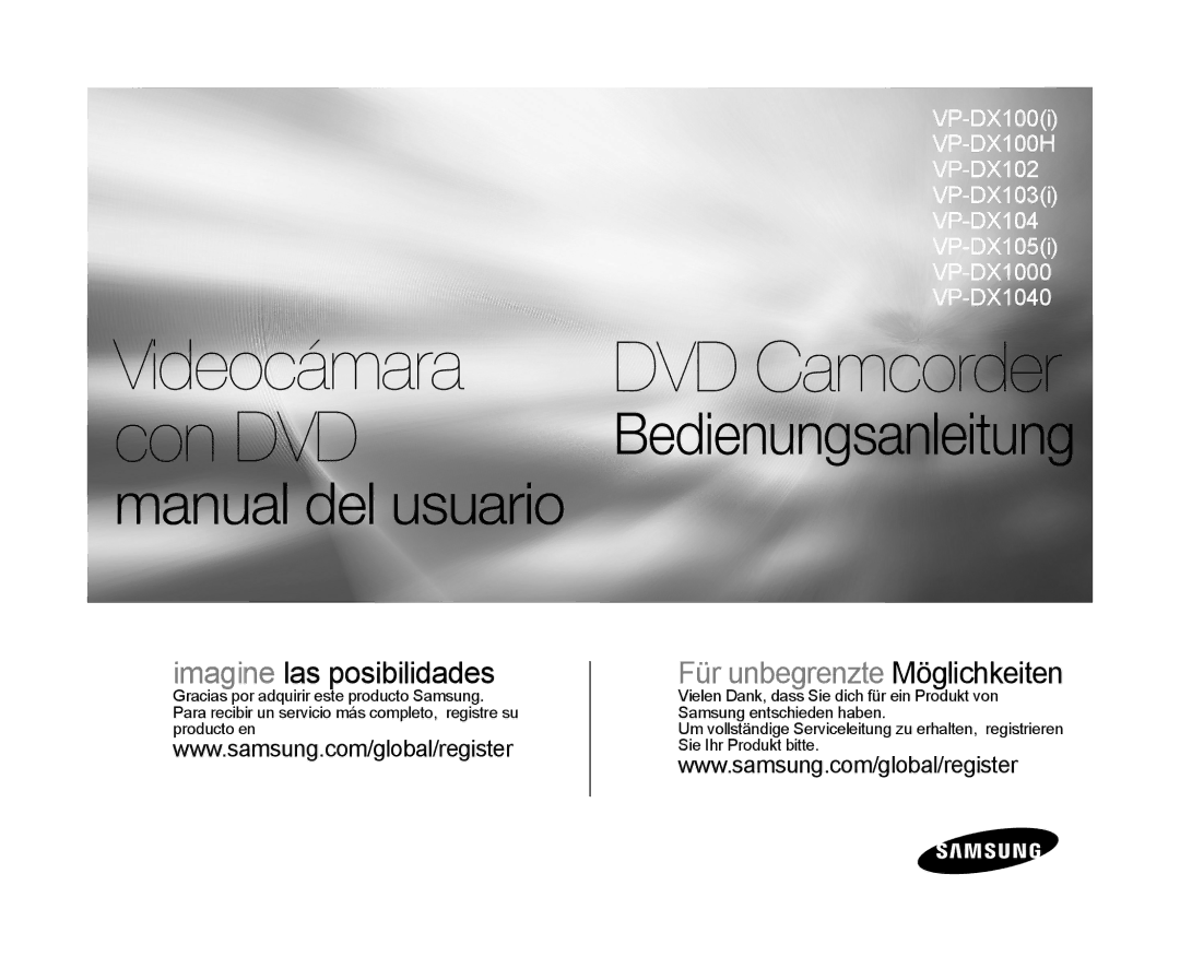 Samsung VP-DX100/XEF, VP-MX25E/EDC, VP-DX103/XEF, VP-DX100/EDC, VP-DX100/CAN, VP-DX105/EDC manual Videocámara 