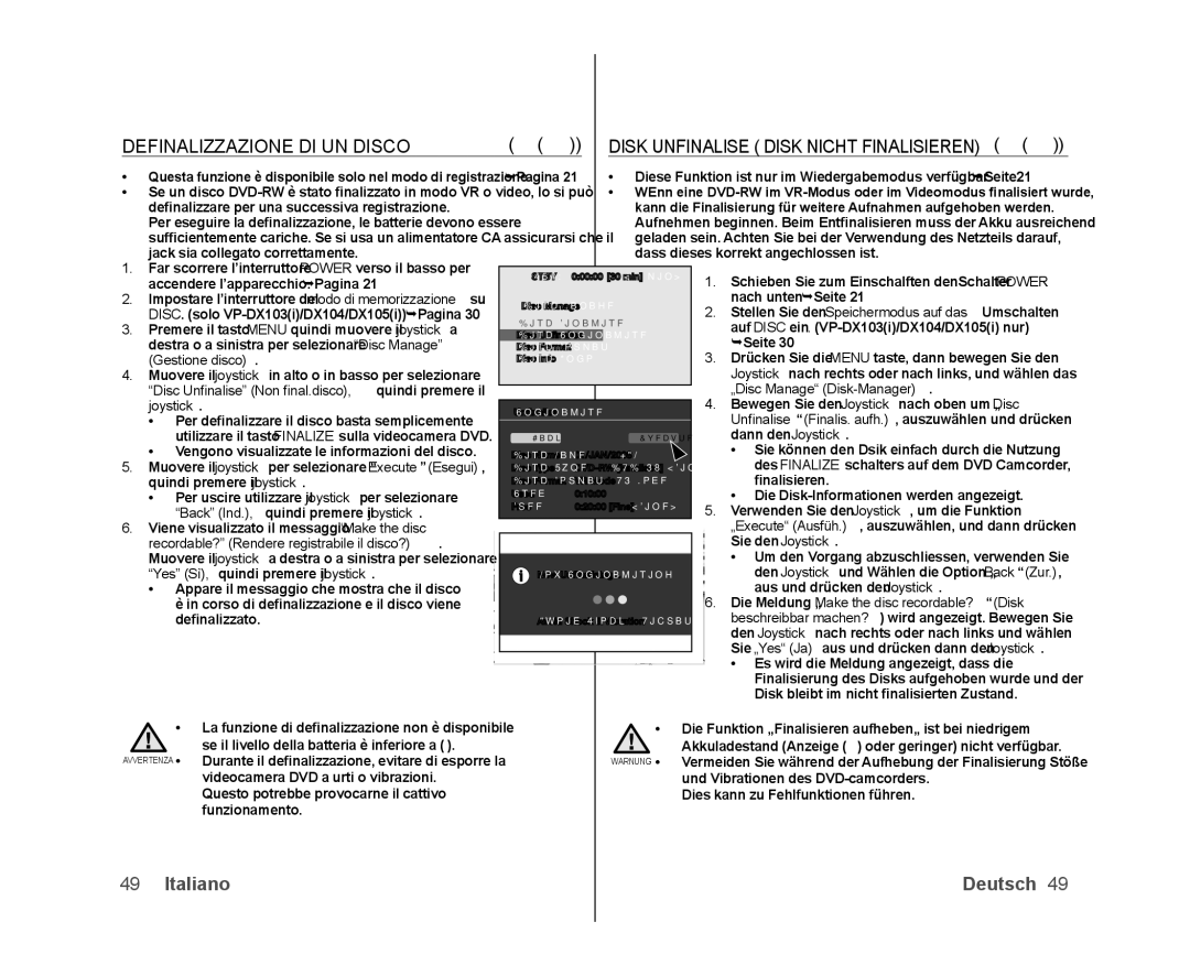 Samsung VP-DX100/XEF Gestione disco, Back Ind., quindi premere il joystick, Recordable? Rendere registrabile il disco? 