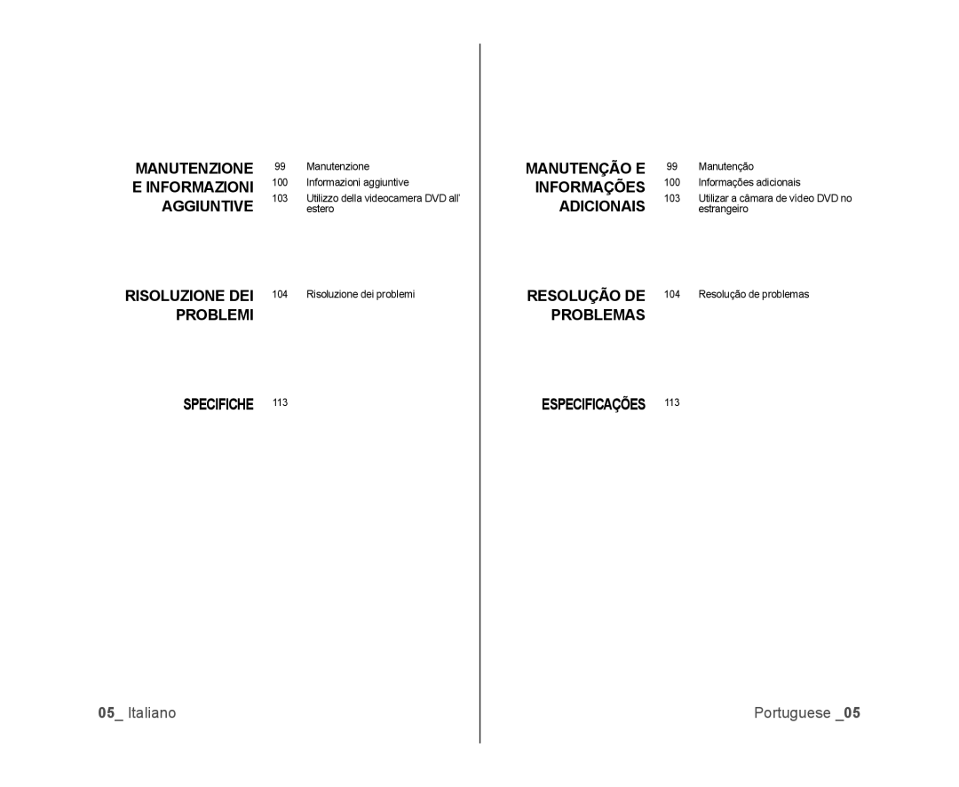 Samsung VP-DX100H/XEF, VP-MX25E/EDC, VP-DX100/XEF, VP-DX103/XEF, VP-DX100/XEO manual Resolução DE Problemas, Especificações 