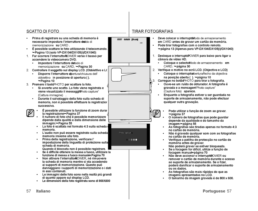 Samsung VP-DX100/XEO, VP-MX25E/EDC, VP-DX100/XEF, VP-DX103/XEF, VP-DX105/ESS, VP-DX100H/XEF Scatto DI Foto Tirar Fotografias 