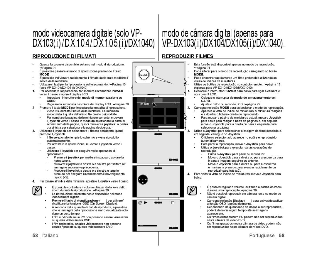 Samsung VP-DX105/ESS Premere il joystick, Automaticamente, Basso, Utilizzare il joystick per eseguire varie operazioni di 