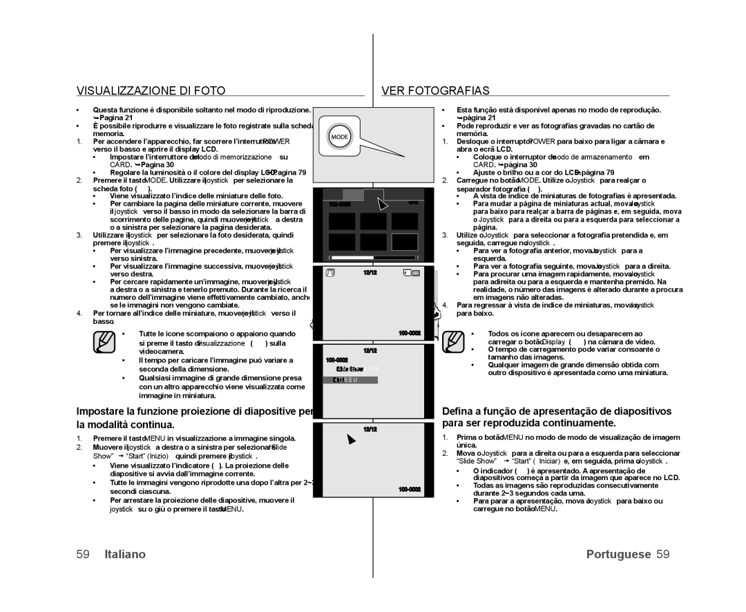 Samsung VP-DX100H/XEF, VP-MX25E/EDC, VP-DX100/XEF, VP-DX103/XEF, VP-DX100/XEO manual Visualizzazione DI Foto VER Fotografias 