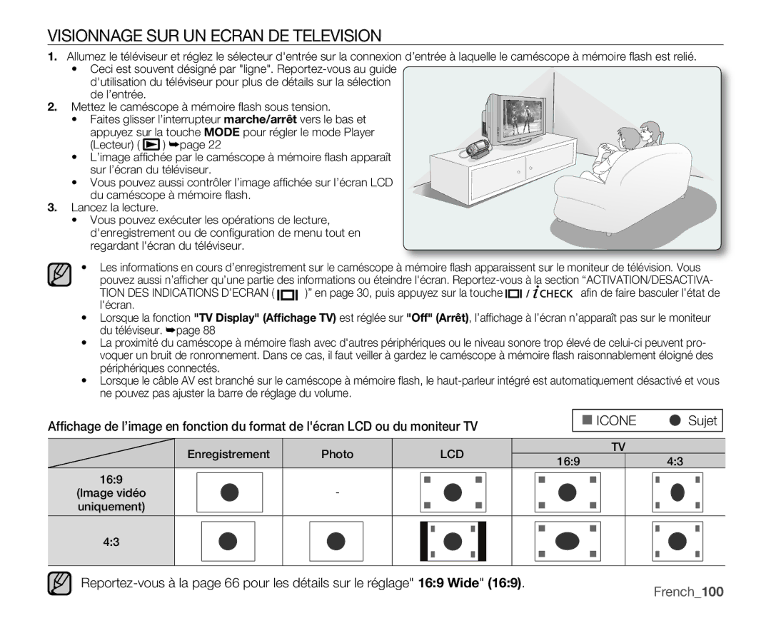 Samsung VP-MX25E/EDC manual Visionnage SUR UN Ecran DE Television 