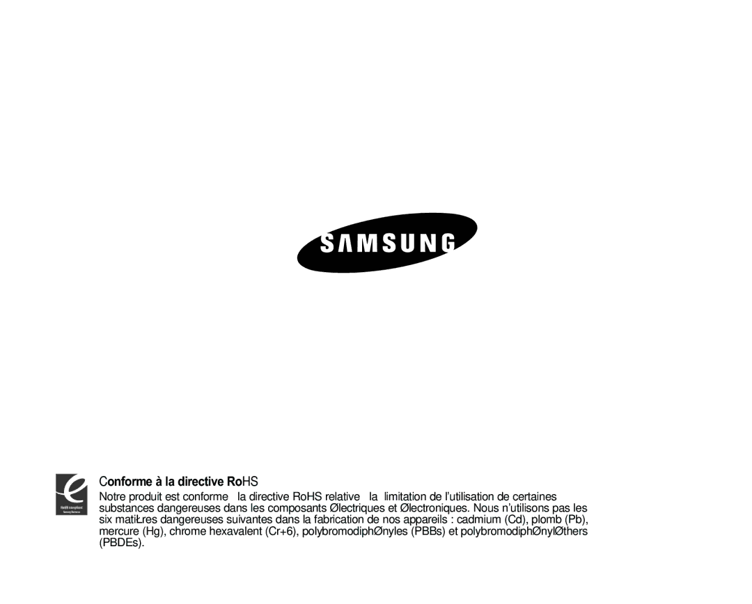 Samsung VP-MX25E/EDC manual Conforme à la directive RoHS 