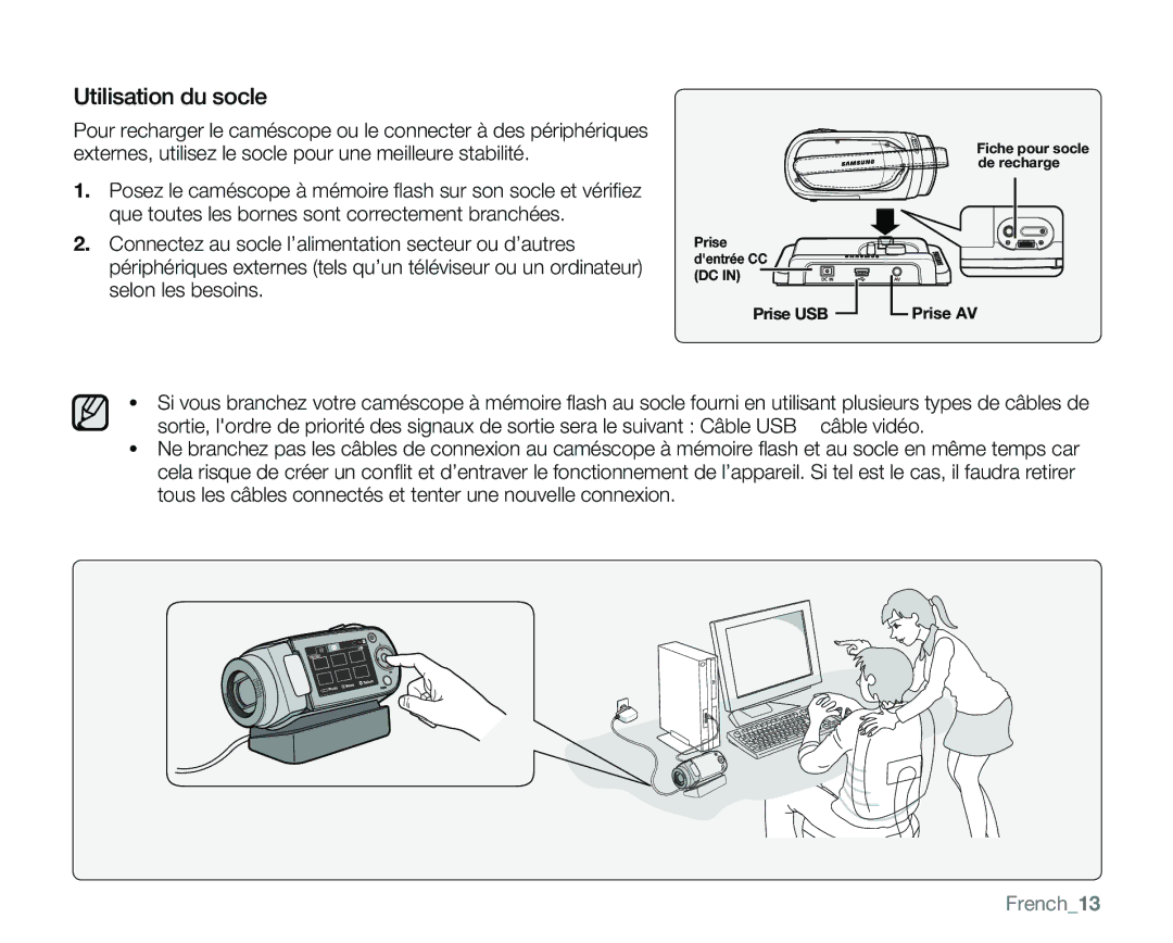 Samsung VP-MX25E/EDC manual Utilisation du socle, French13 