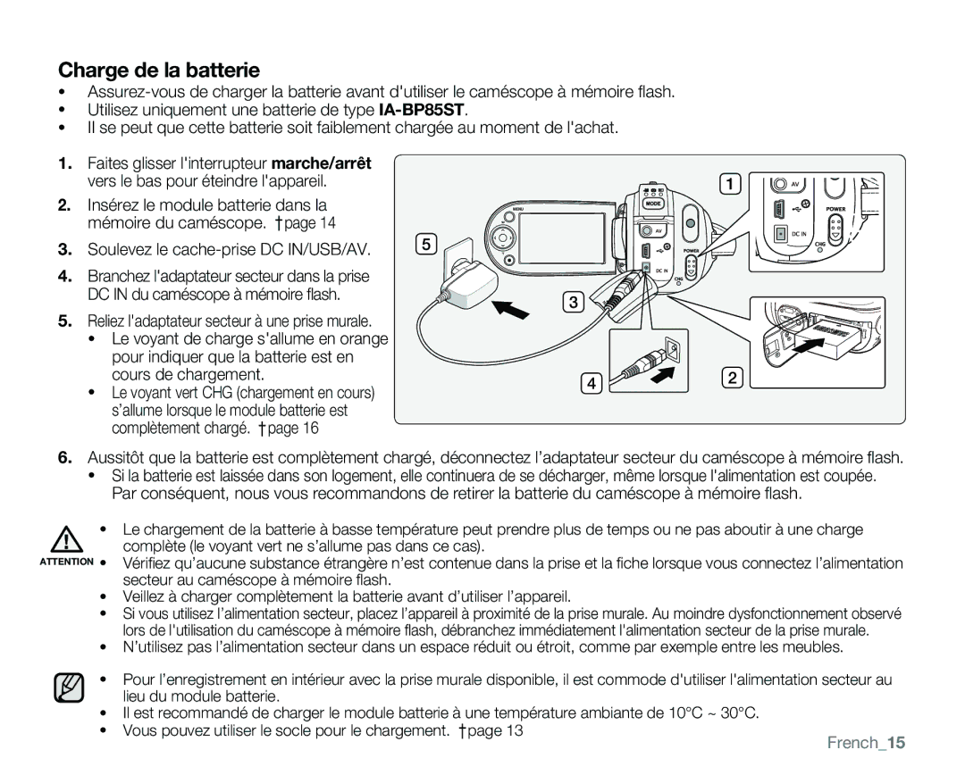 Samsung VP-MX25E/EDC manual Soulevez le cache-prise DC IN/USB/AV, French15 