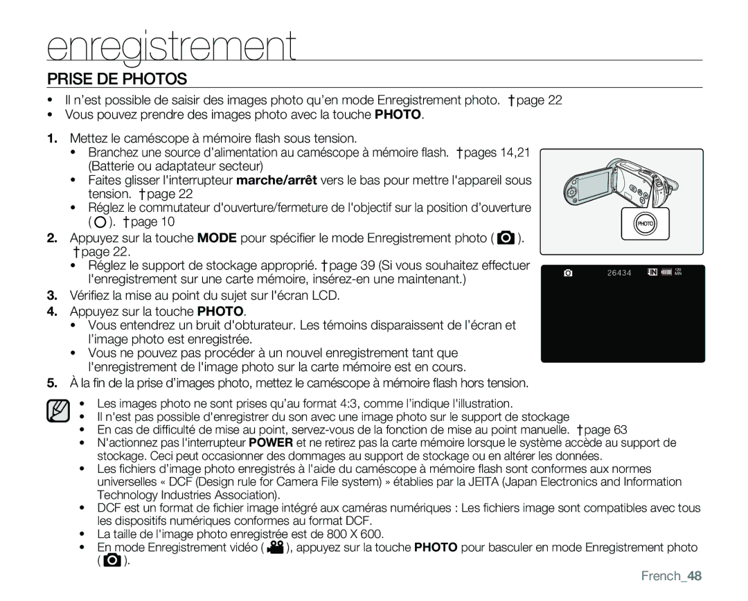 Samsung VP-MX25E/EDC manual Prise DE Photos, French48 