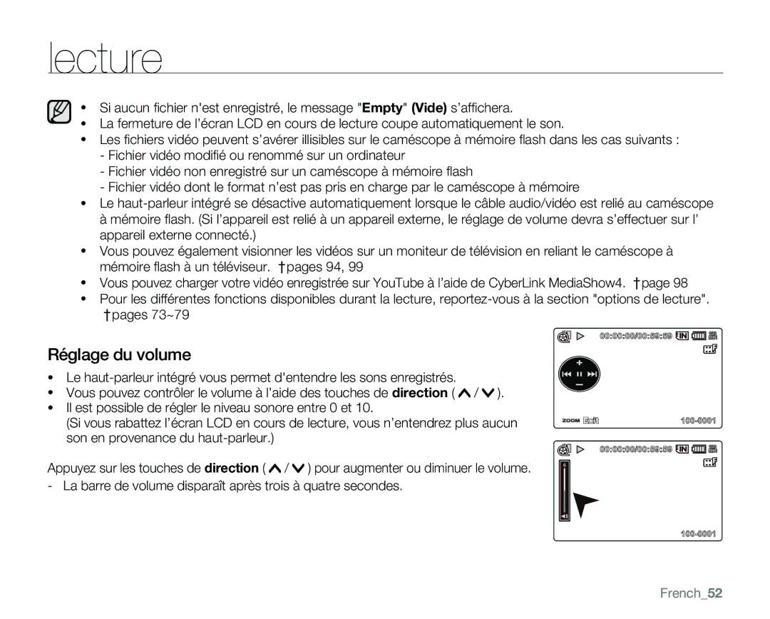 Samsung VP-MX25E/EDC manual Réglage du volume, French52 