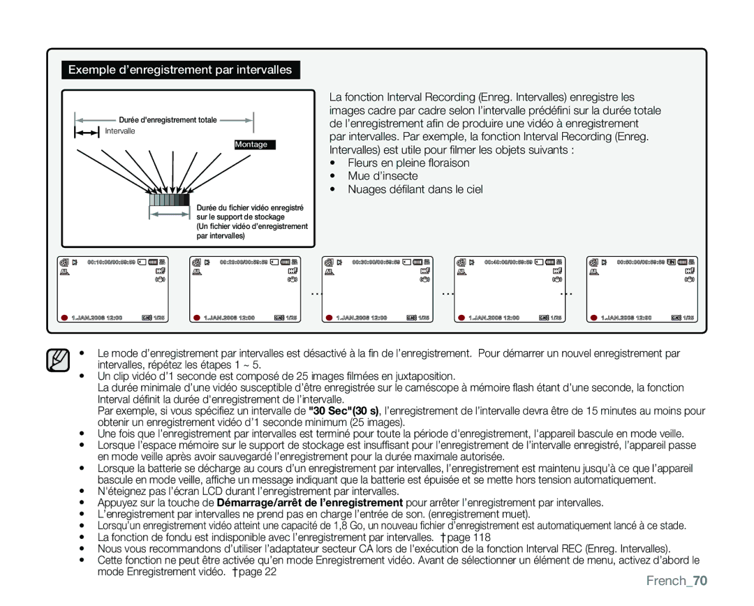 Samsung VP-MX25E/EDC manual French70, Exemple d’enregistrement par intervalles 