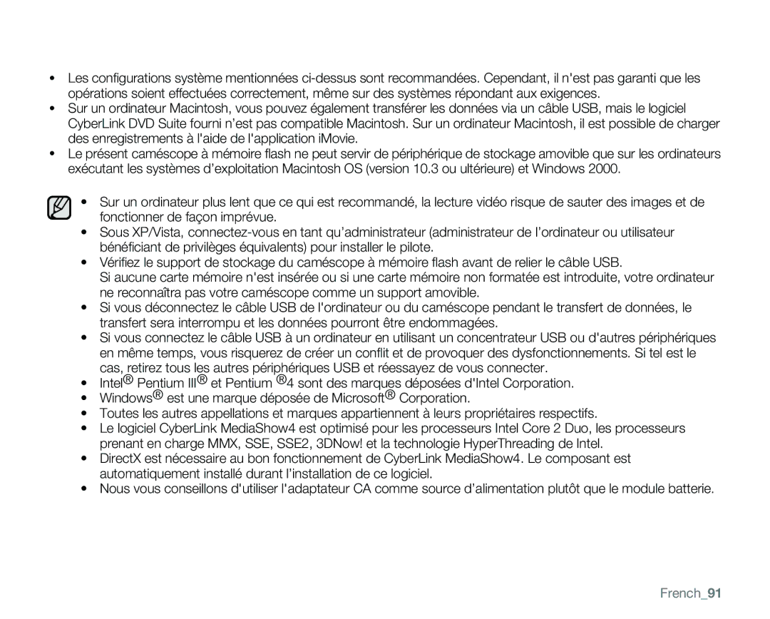 Samsung VP-MX25E/EDC manual French91 