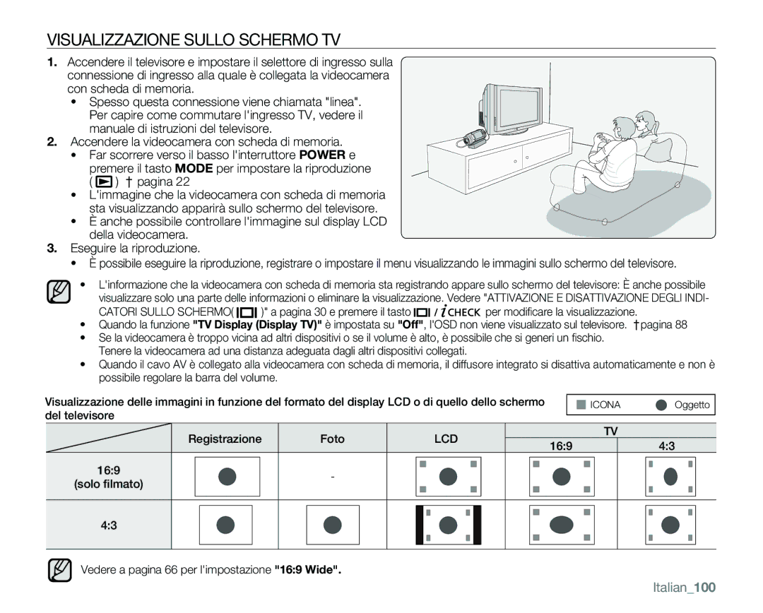 Samsung VP-MX25E/EDC manual Visualizzazione Sullo Schermo TV, Italian100 