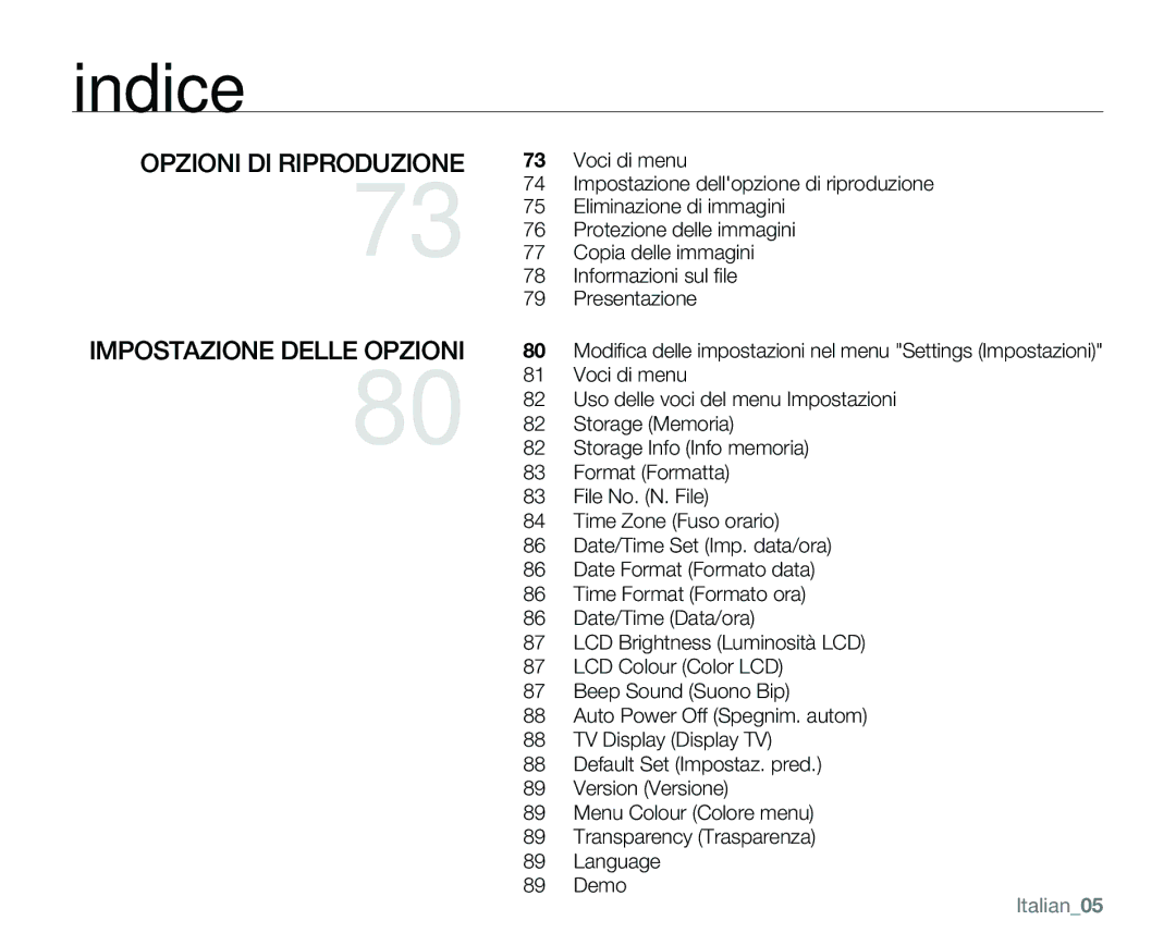 Samsung VP-MX25E/EDC manual Opzioni DI Riproduzione, Impostazione Delle Opzioni, Italian 