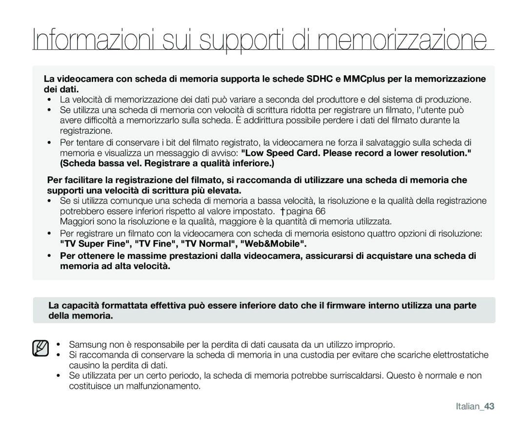 Samsung VP-MX25E/EDC manual Italian43 