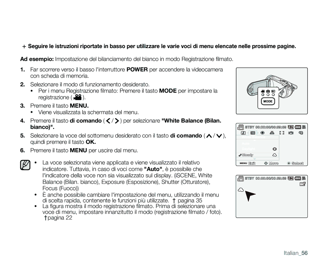 Samsung VP-MX25E/EDC manual Bianco, Italian56 